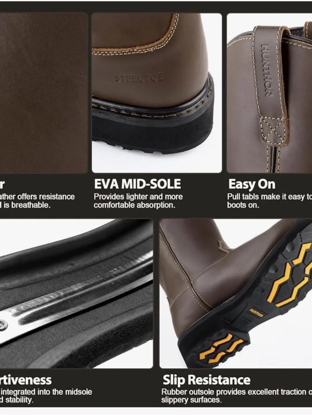 Men's Brown Leather Pull-On Work Boots